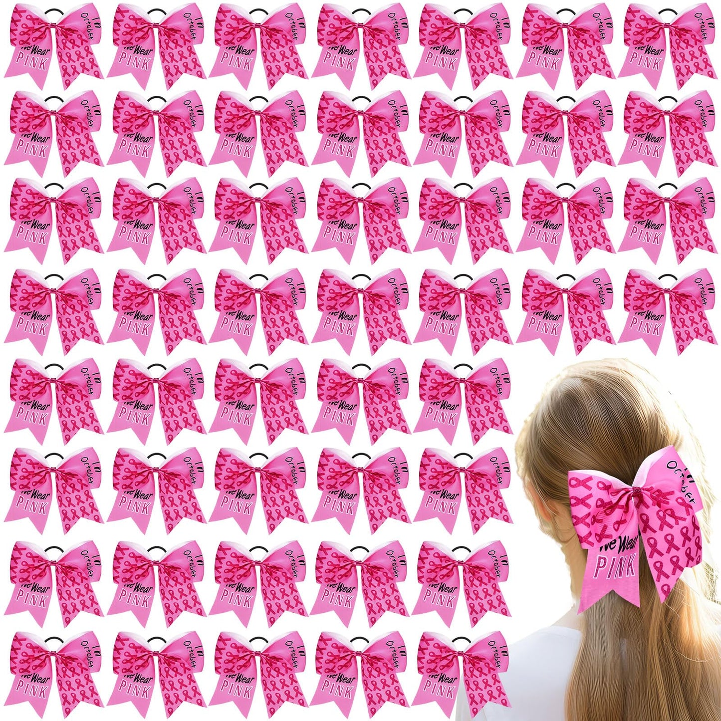 Suncalla 48 Pcs 7'' American Flag Cheer Hair Bows Patriotic Red White Blue Hair Bow 4th of July Scrunchie with Elastic Ponytail Holder 250th Anniversary Accessory for Women (Cute,Pink)