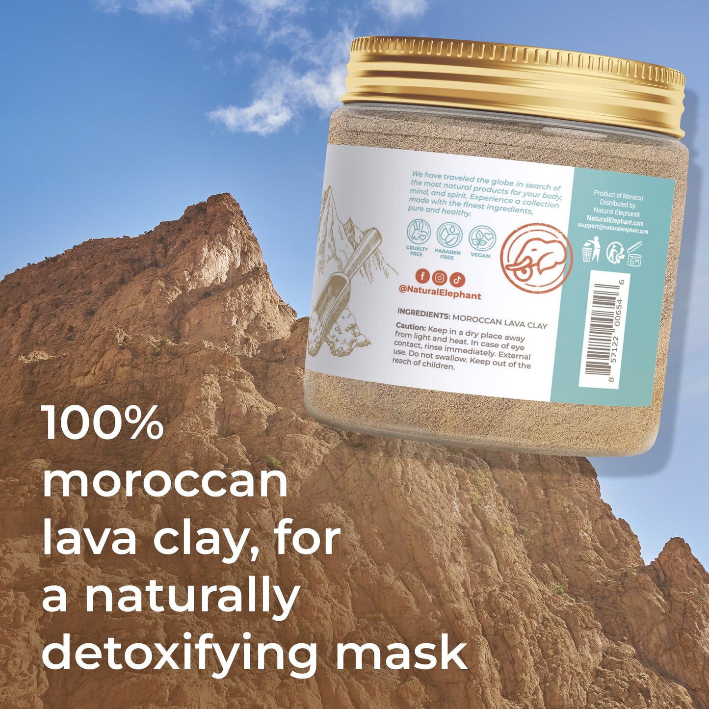 Natural Elephant Ghassoul (Rhassoul) Moroccan Lava Clay Powder | 100% Pure & Natural Face & Body Mask Powder | 200g Jar Pack of 3 7oz Jars