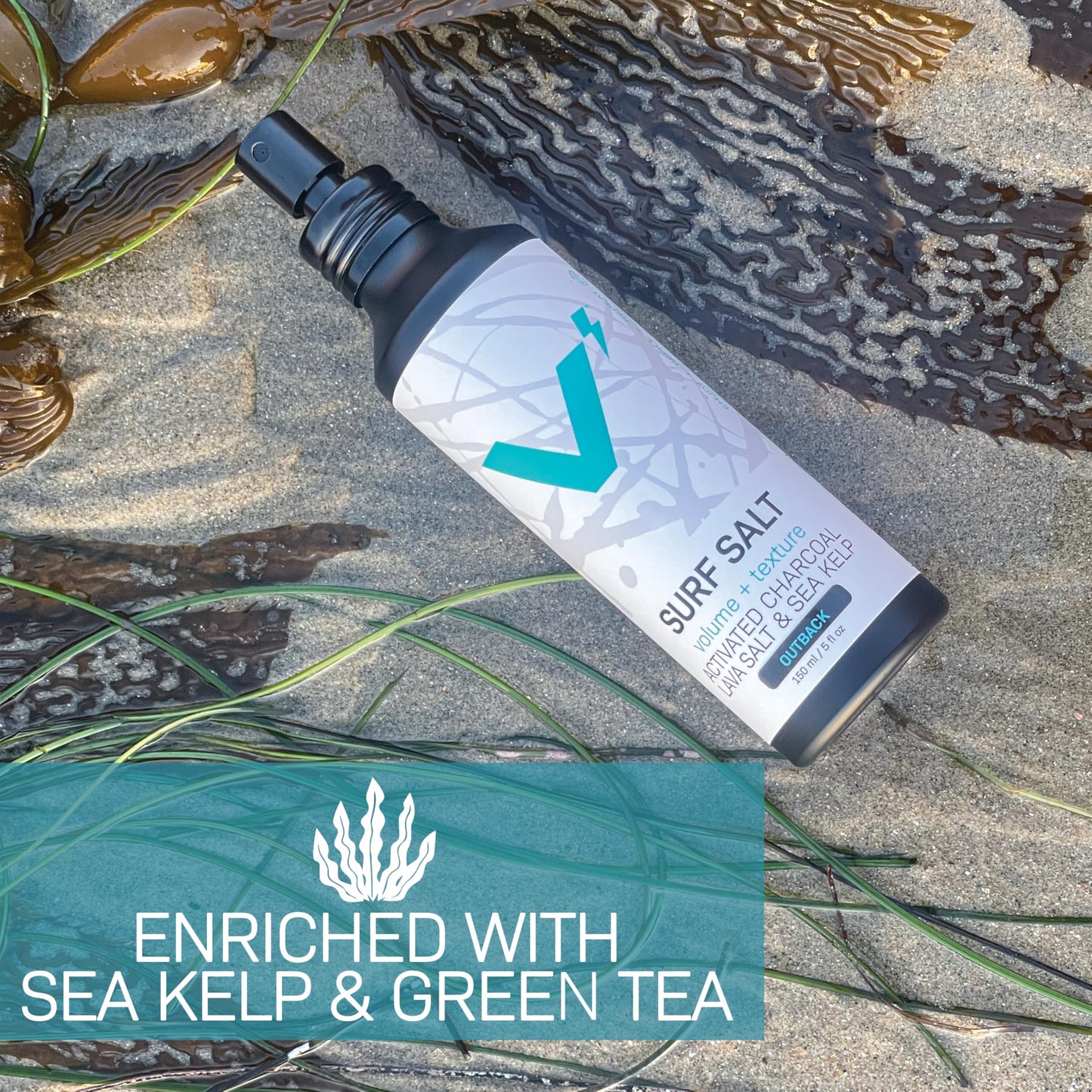 VOLT Surf Sea Salt Spray for Hair & Beard – Natural Volumizing & Texturizing Spray with Activated Charcoal, Sea Kelp & Green Tea – Aerosol-Free, Travel-Size, Aluminum Bottle