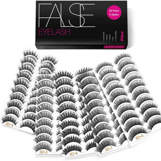 Eliace Eyelashes, 50 Pairs 5 Styles Wispy False Eyelashes Fake Eyelashes
