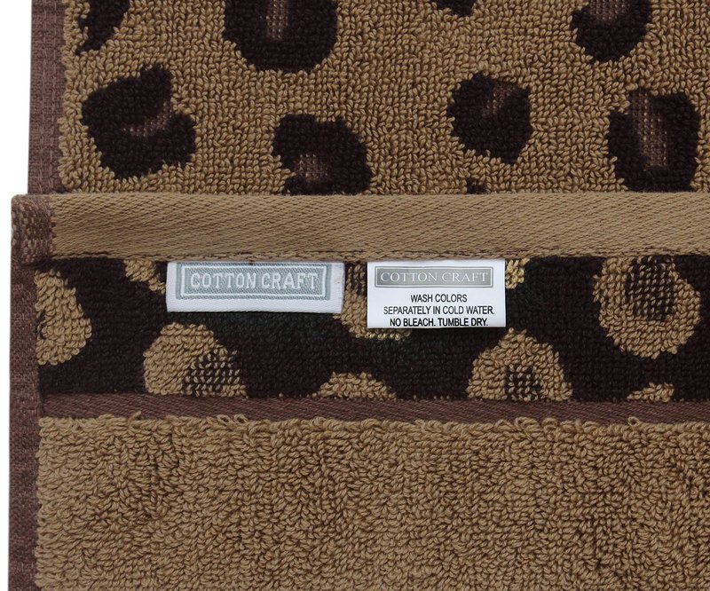 COTTON CRAFT Wash Cloth - Set of 12 Animal Print Safari Decorative Washcloth - 100% Cotton Jacquard Bathroom Face Towel Set - Super Soft Quick Dry Absorbent Luxury Guest Towel - Easy Care - 12 x 12
