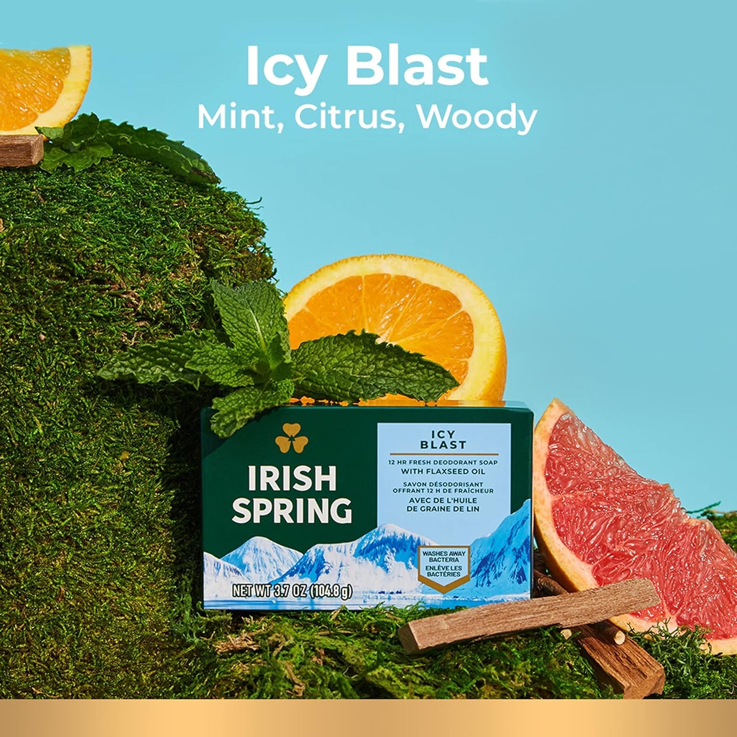 Irish Spring Bar Soap for Men - Moisture Blast, Fresh Scent | 3.7 Oz, 24 Pack