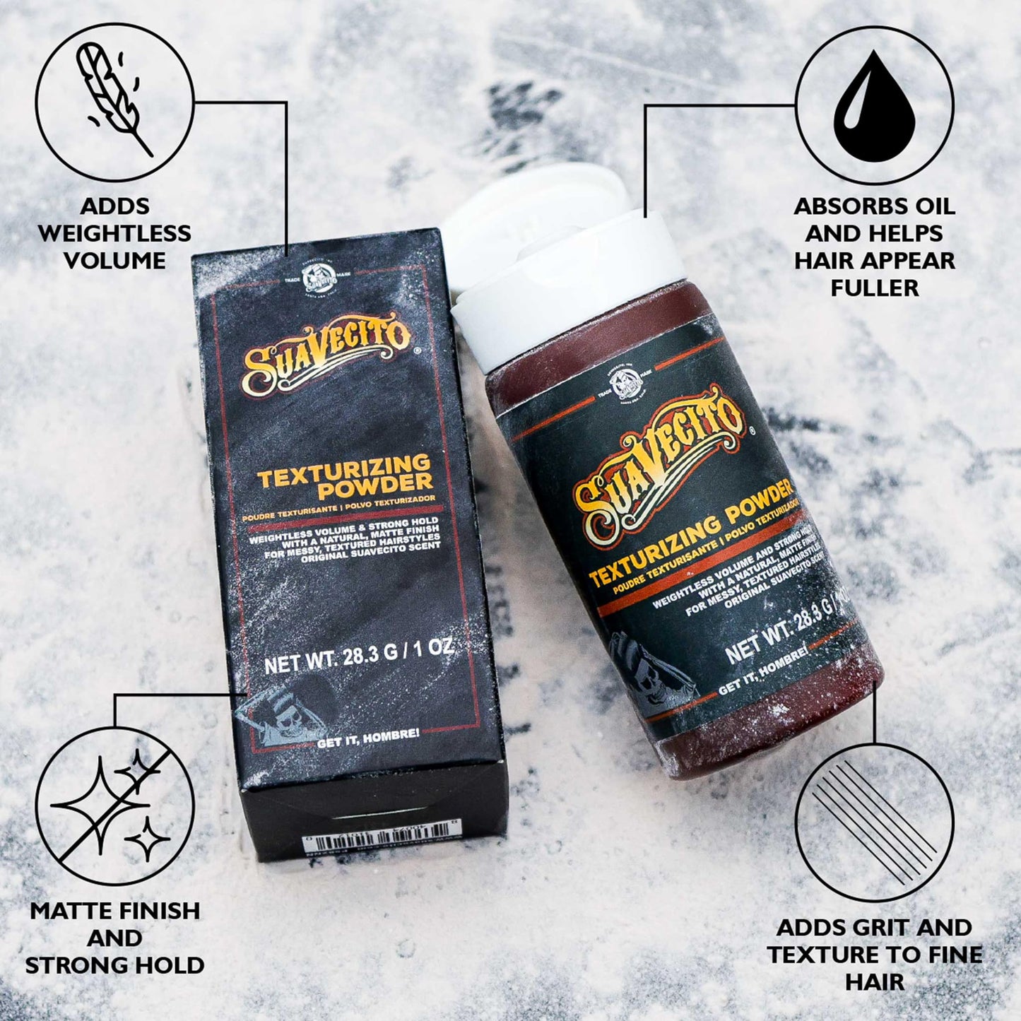 Suavecito Texturizing and Volumizing Hair Styling Powder with Shine Free Matte Finish and Strong Hold - No Mess, Oil Absorbing, Long Lasting - 1.75 oz