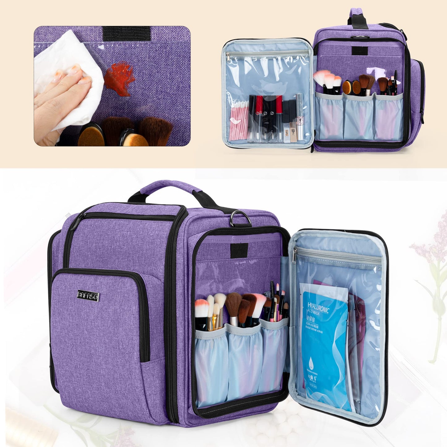 BAFASO Large Travel Toiletry Bag with 4 Removable Pouches, Purple