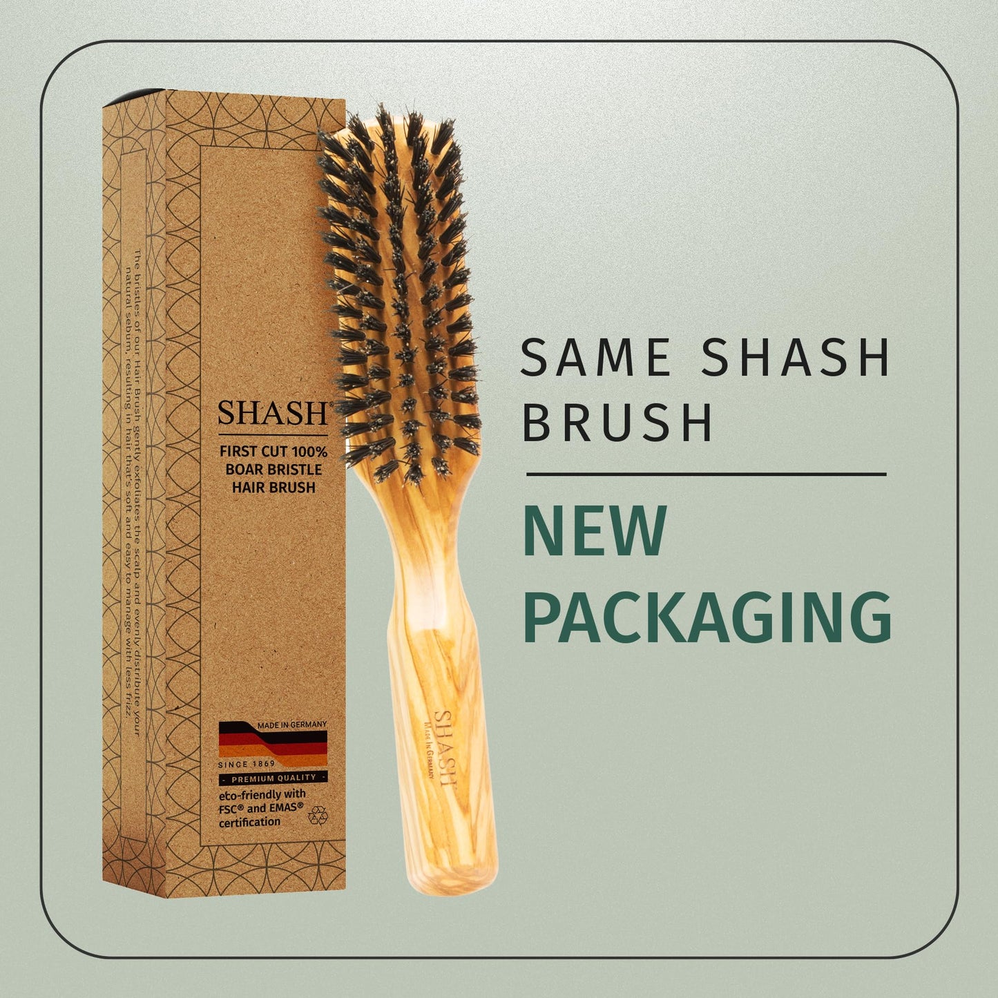SHASH 100% First Cut Boar Bristle Hair Brush, Suitable For Thin To Normal Hair - Naturally Conditions Hair, Improves Texture, Exfoliates, Stimulates, Made in Germany (Black, Small)