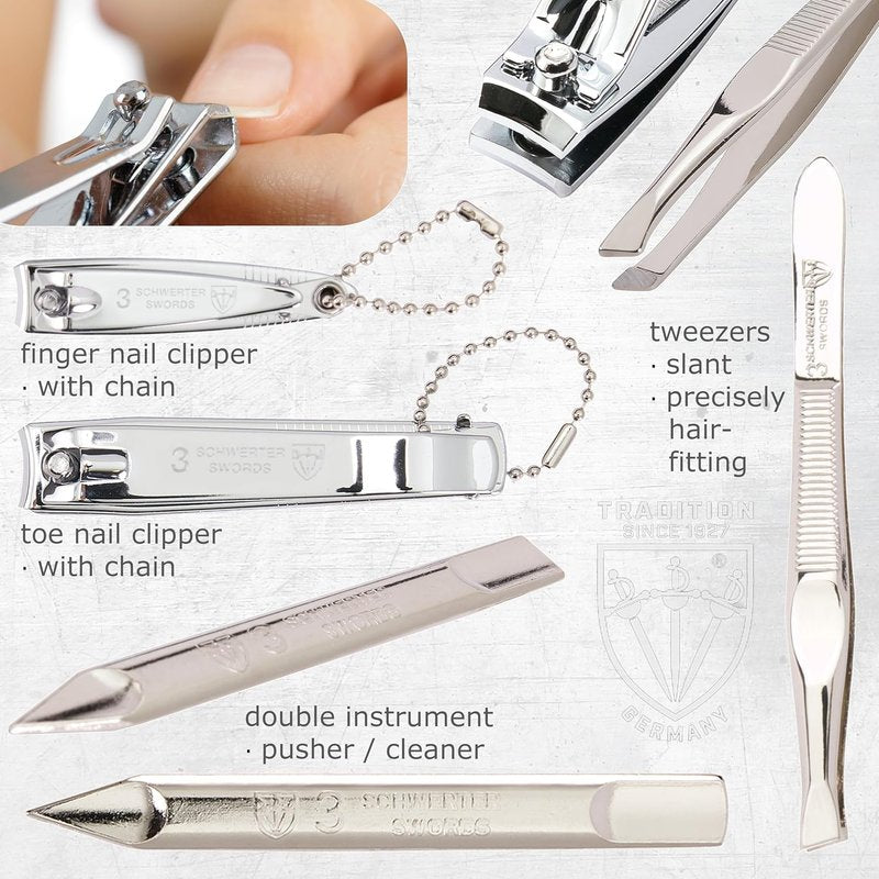 8-Piece Manicure Pedicure Grooming Kit | Synthetic Leather Case - Made in Germany