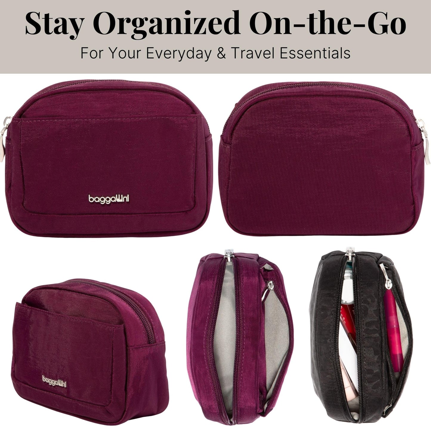 Baggallini Small Cosmetic Pocket - Lightweight 6x4 Inch Makeup Bag - Travel Essentials Makeup Organizer