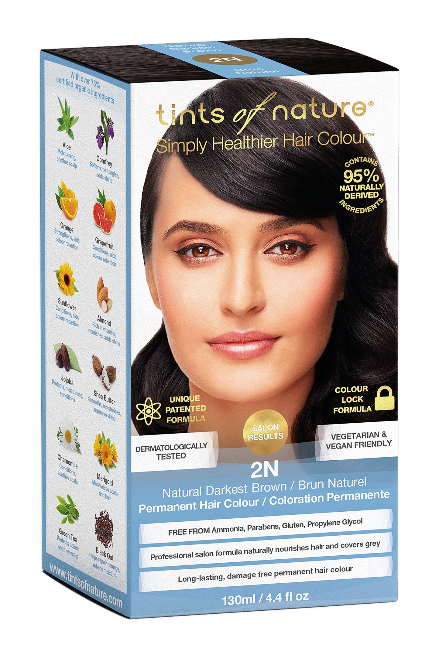 Tints of Nature 2N Natural Darkest Brown Permanent Hair Dye, Nourishes Hair and Covers Greys, Ammonia-Free, 4.4 fl oz