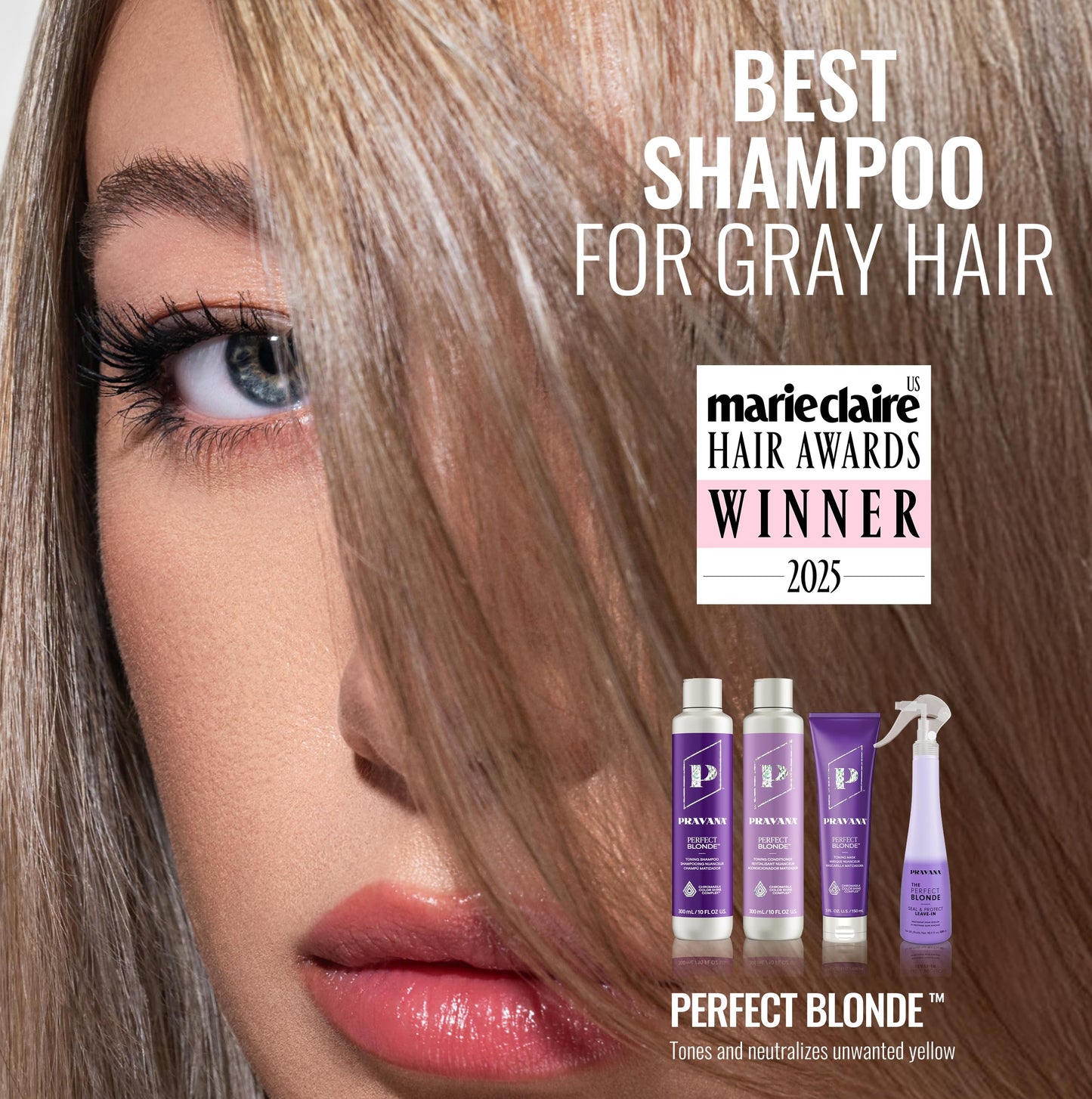 Pravana The Perfect Blonde Purple Toning Shampoo | Neutralizes Brassy, Yellow Tones | For Color-Treated Hair | Chromasilk Enhances Shine & Protection | Vegan, Paraben & Sulfate Free | 10 Fl Oz