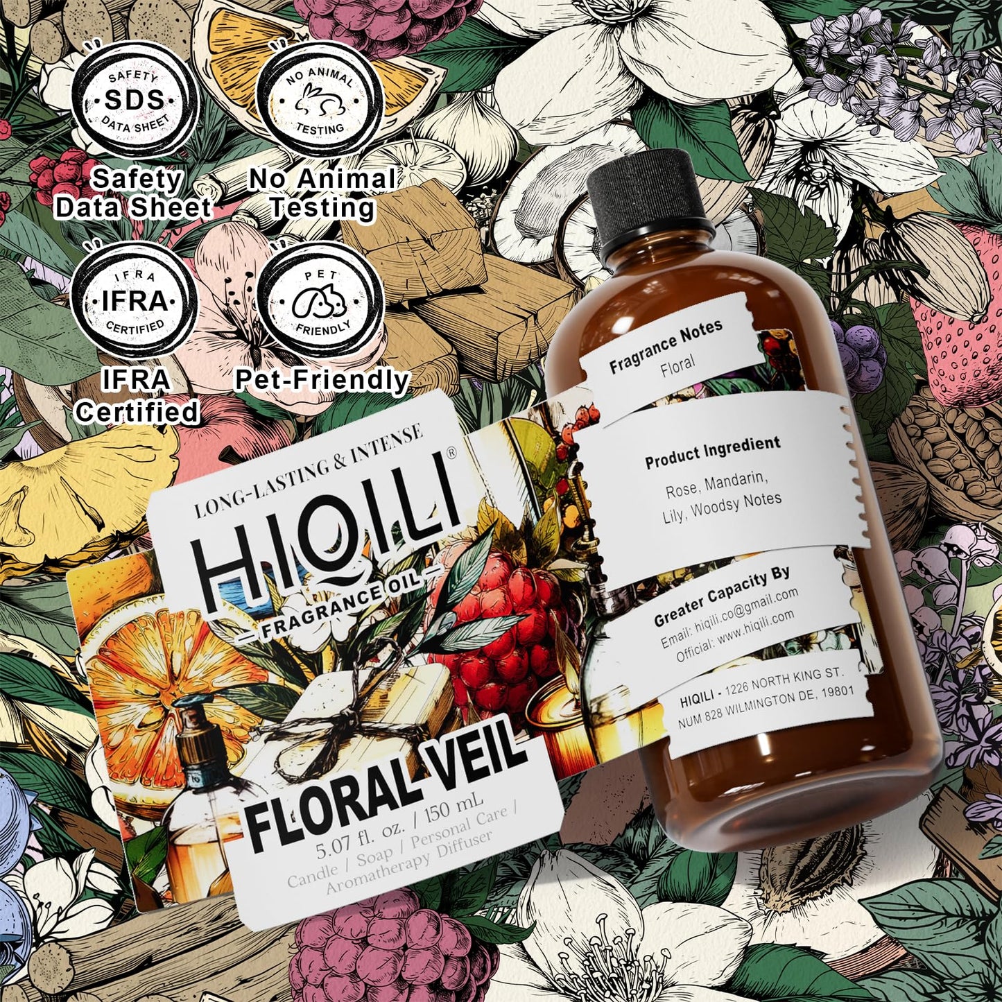 HIQILI Floral Veil Fragrance Oil for Candle & Soap Making, Inspired by ISY-Myake L.d'Isy-Florale, Humidifier, Add to Scented Sachets, Reed Diffuser Oil Refill - 5.07 Fl Oz