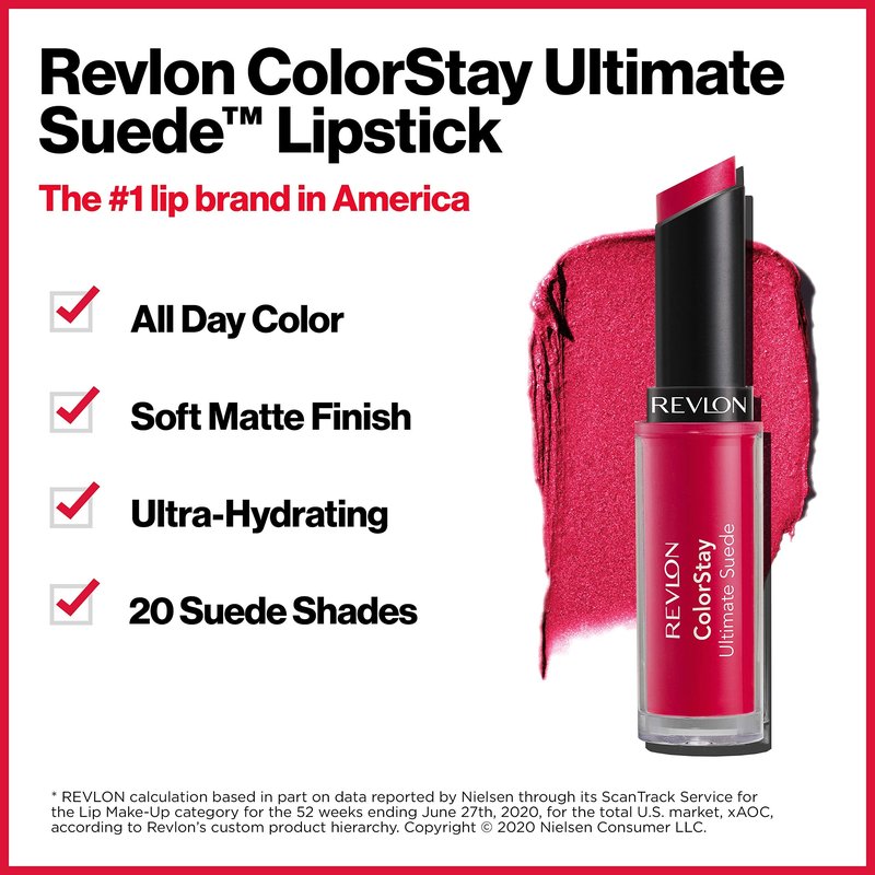 REVLON ColorStay Ultimate Suede Lipstick, Longwear Soft, Ultra-Hydrating High-Impact Lip Color, Formulated with Vitamin E, Silhouette (001), 0.09 oz