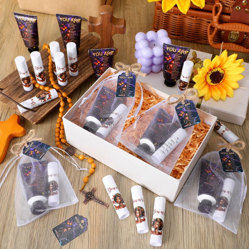 Swiffen 24 Sets Christian Graduation Gifts Hand Cream and Lip Balm Bulk Teacher Appreciation Gifts Bible Verse Thank You Cards with Organza Bag for Graduation Supplies(Classic)