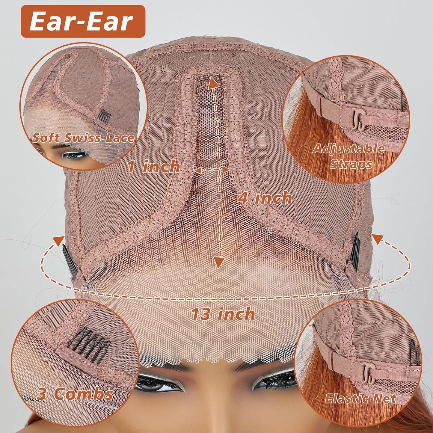 X-TRESS Ginger Orange 26" Straight Lace Front Wig - Synthetic, Pre-Plucked, Glueless for Women