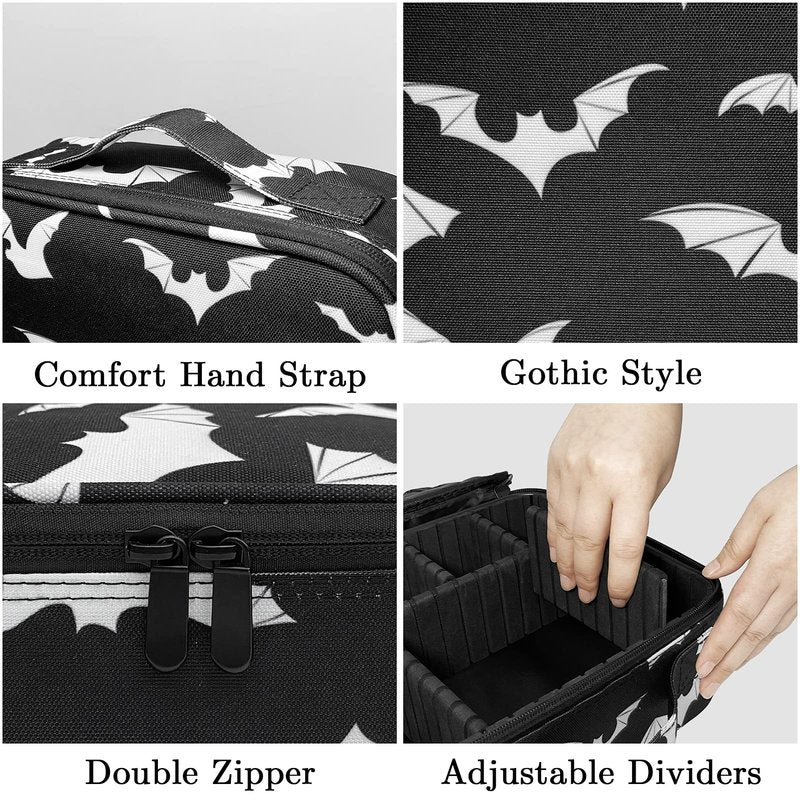 9CH Goth Travel Makeup Bag - Bats Cosmetic Bags Large Make up Organizer Portable Toiletry Bags Train Cases for Women Cosmetics
