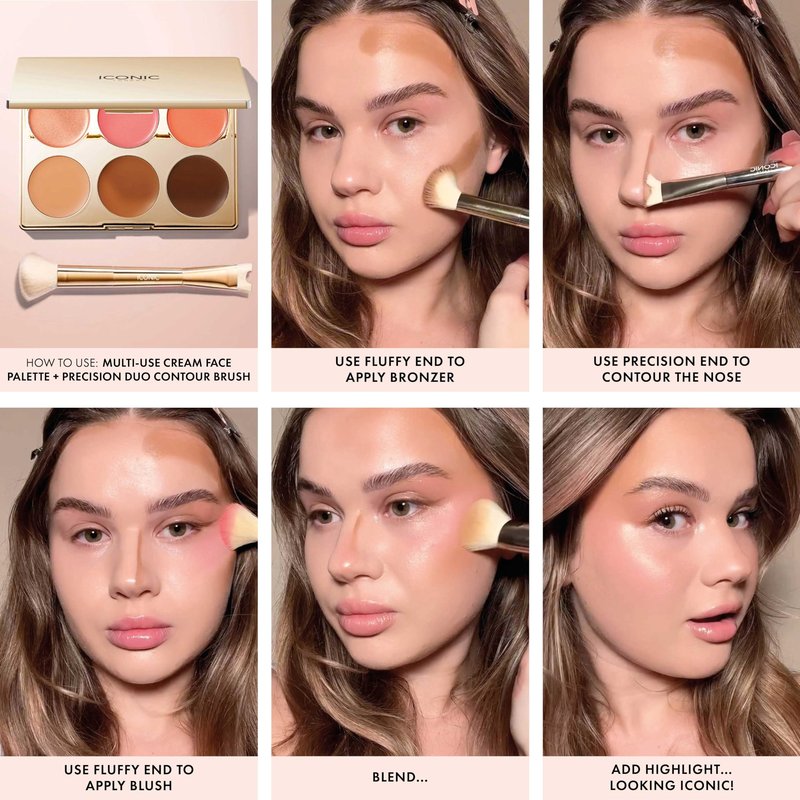 ICONIC LONDON Precision Duo Contour Brush | Two Sided Makeup Brush, Features a Buffing and a U-Shaped Contour Brush, Blend and Sculpt, Cruelty-Free