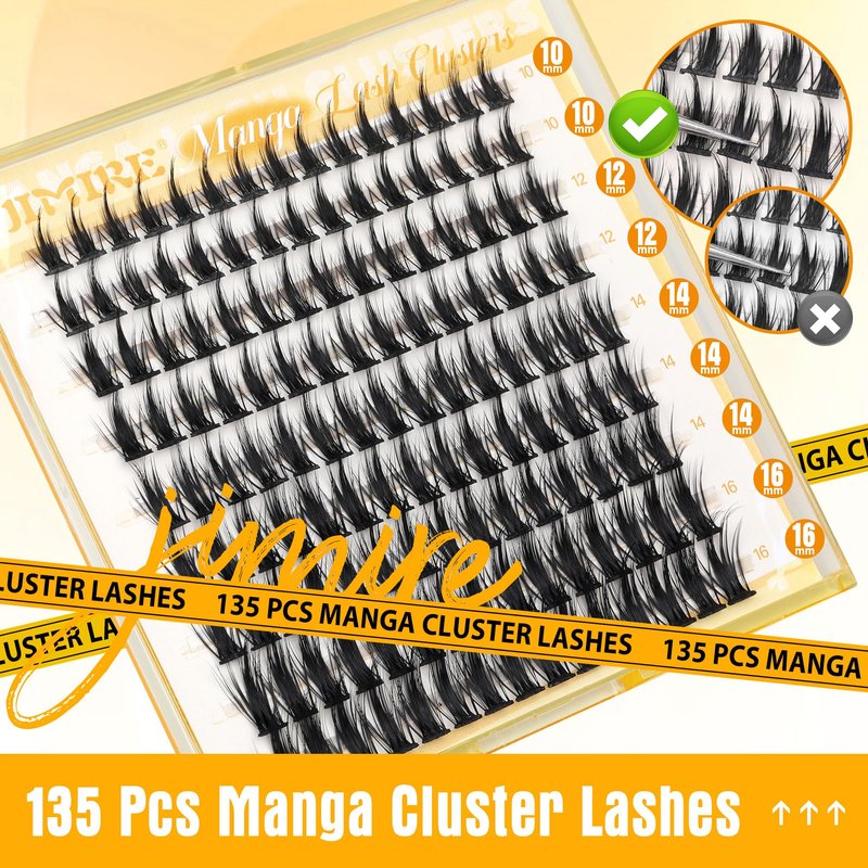 JIMIRE Manga Lash Clusters Kit Natural Anime Eyelash Clusters Kit 10-16MM Natural Lash Extension Kit with Lash Bond and Seal Lash Applicator Wispy D Curl Cluster Eyelash Extensions