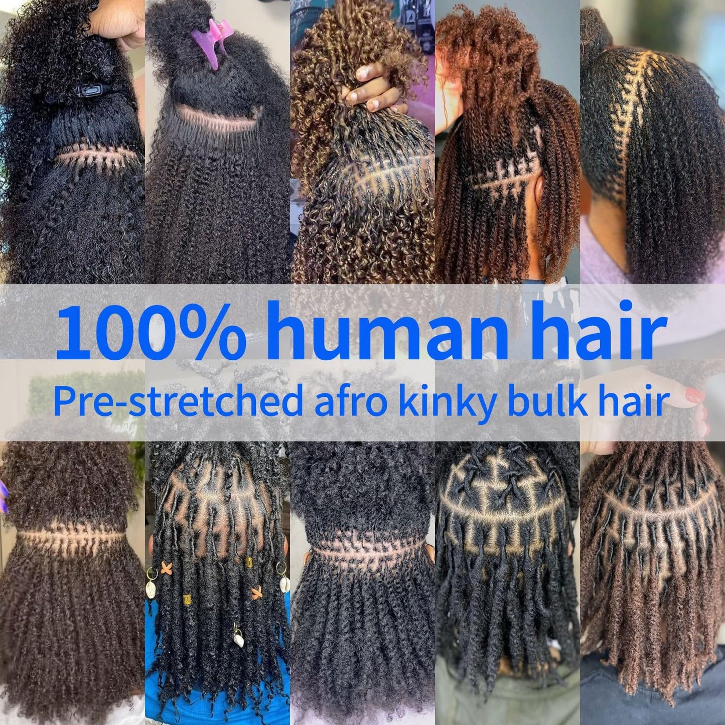 Afro Kinky Curly Human Hair Bulk – 100% Real Human Hair for Loc Extensions, Braiding, Mini Twists, Crochet & Loc Repair (16 inch, I pack (50g)