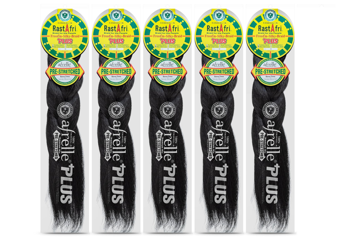 RastAfri Freed’m Silky Braid 24” – 5 Packs | 100% Afrelle Modacrylic Fiber from Kanekalon | Soft, Safe, Silky & Flexible Pre-Stretched Braiding Hair – Natural Look, Easy to Work With (#1B)