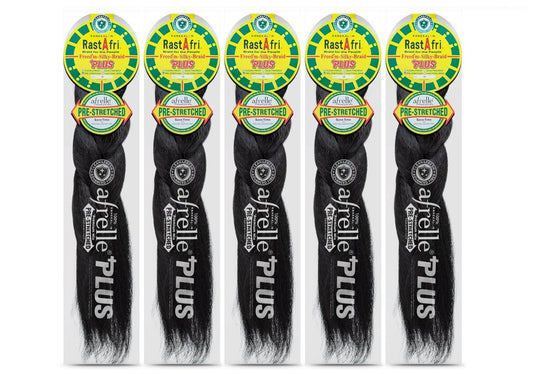 RastAfri Freed’m Silky Braid 24” – 5 Packs | 100% Afrelle Modacrylic Fiber from Kanekalon | Soft, Safe, Silky & Flexible Pre-Stretched Braiding Hair – Natural Look, Easy to Work With (#1B)