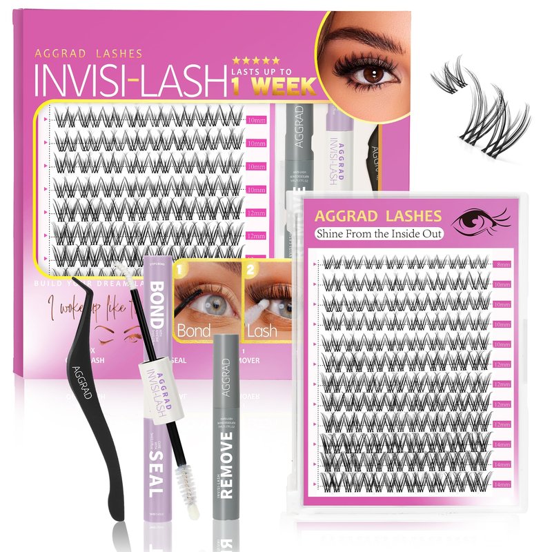 Venus Lash Clusters Kit Short 8-14mm Natural Cluster Lashes Kit Wispy Eyelash Clusters Kit DIY Eyelash Extension Kit with Lash Bond and Seal & Tweezers Remover for Fake Lashes Extensions