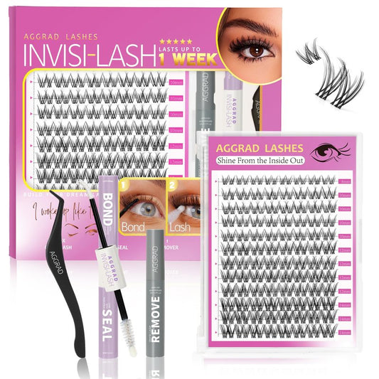 Venus Lash Clusters Kit Short 8-14mm Natural Cluster Lashes Kit Wispy Eyelash Clusters Kit DIY Eyelash Extension Kit with Lash Bond and Seal & Tweezers Remover for Fake Lashes Extensions