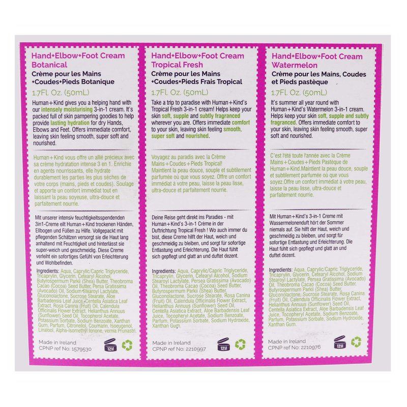 Human+Kind Moisturizing Hand Cream Trio - Three Scented Hydrating Creams with Avocado Oil and Shea Butter - Intense, Fast Absorbing Moisturizer for Smooth Skin - For Dry, Cracked Skin Relief - 3 pc