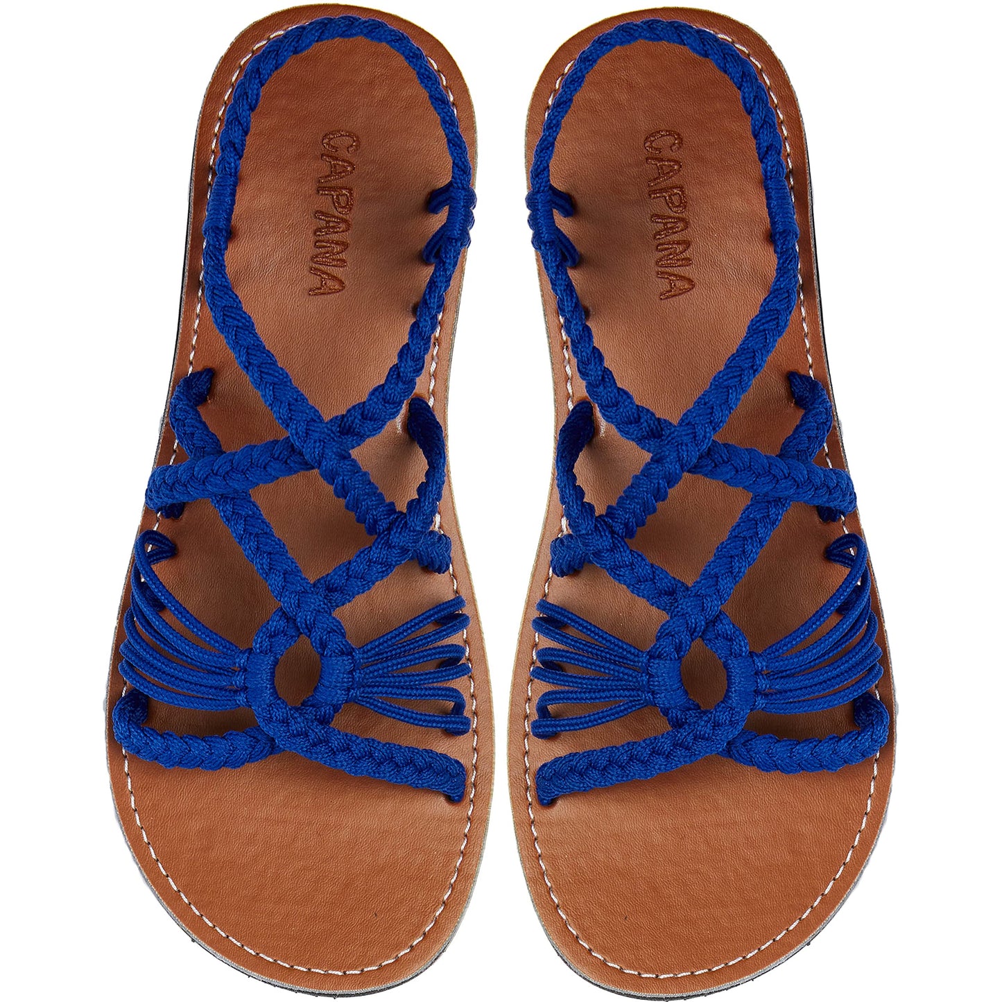 Capana (8 Woven Women's Flat Sandals - Casual Bohemian Rope Braided for Women Dressy Spring & Summer Sandal, Beach Comfy Boho Strappy Flats Womens Shoes for Teen Girls - Royal Blue (Relax)