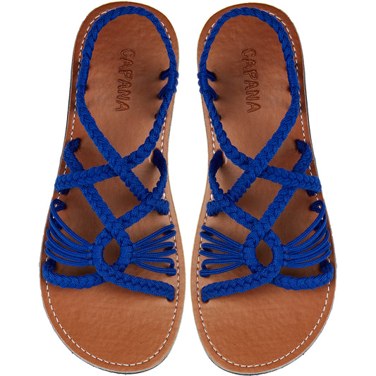 Capana (8 Woven Women's Flat Sandals - Casual Bohemian Rope Braided for Women Dressy Spring & Summer Sandal, Beach Comfy Boho Strappy Flats Womens Shoes for Teen Girls - Royal Blue (Relax)