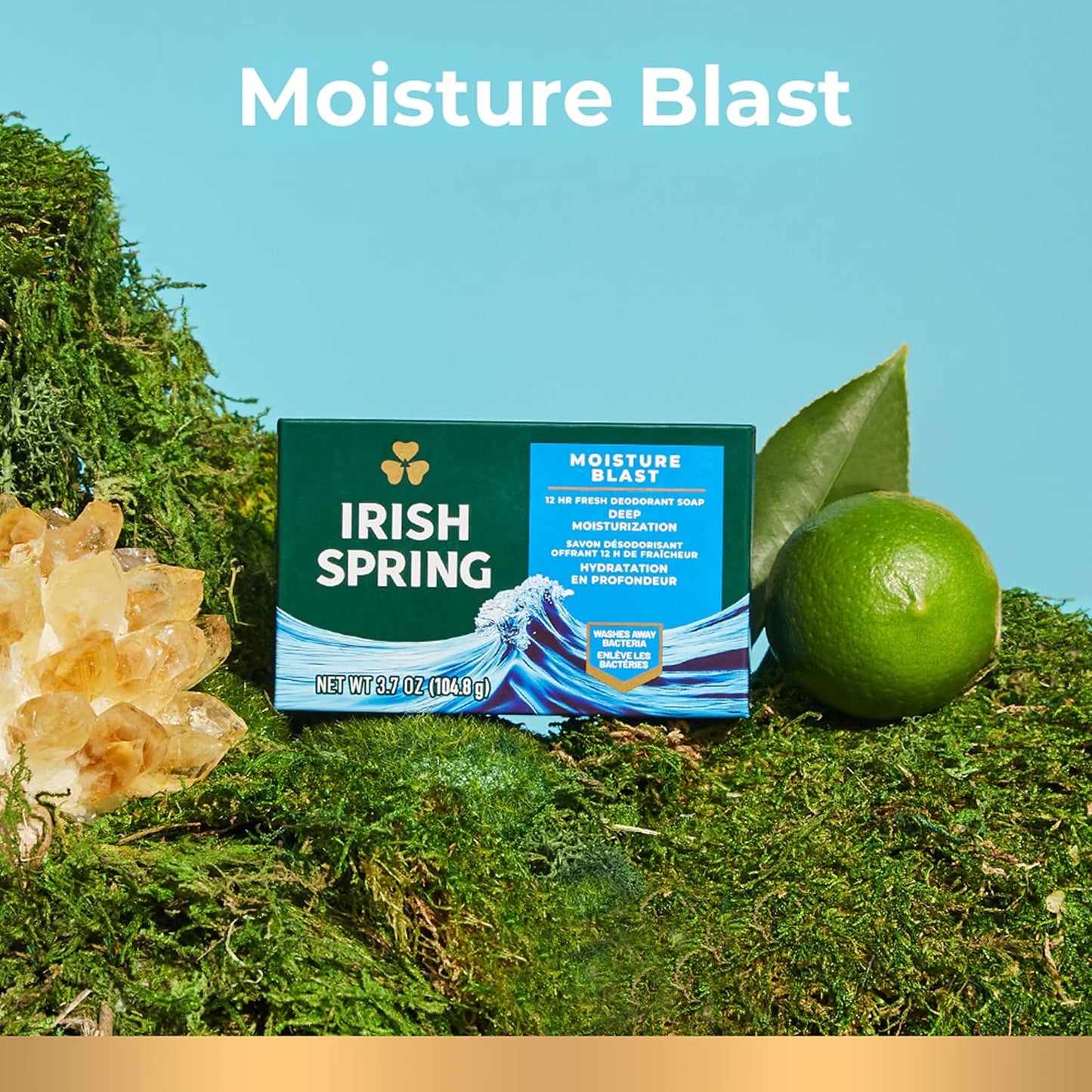 Irish Spring Bar Soap for Men - Moisture Blast, Fresh Scent | 3.7 Oz, 24 Pack