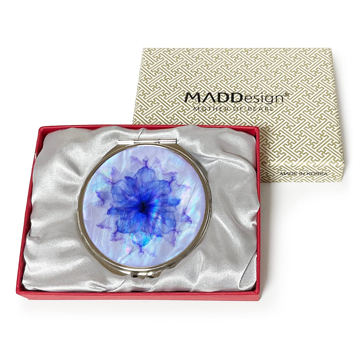 MADDesign Mother of Pearl Compact Makeup Travel Mirror (Flower Petals Purple)