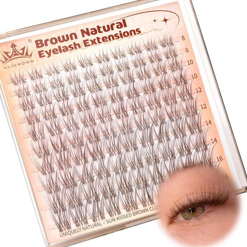 Brown Lash Clusters Natural Eyelash Clusters Wispy Individual Lash Extensions Brown Eyelash Extensions with Clear Bands Short DIY Eyelash Extensions at Home 100Pcs 8mm-16mm