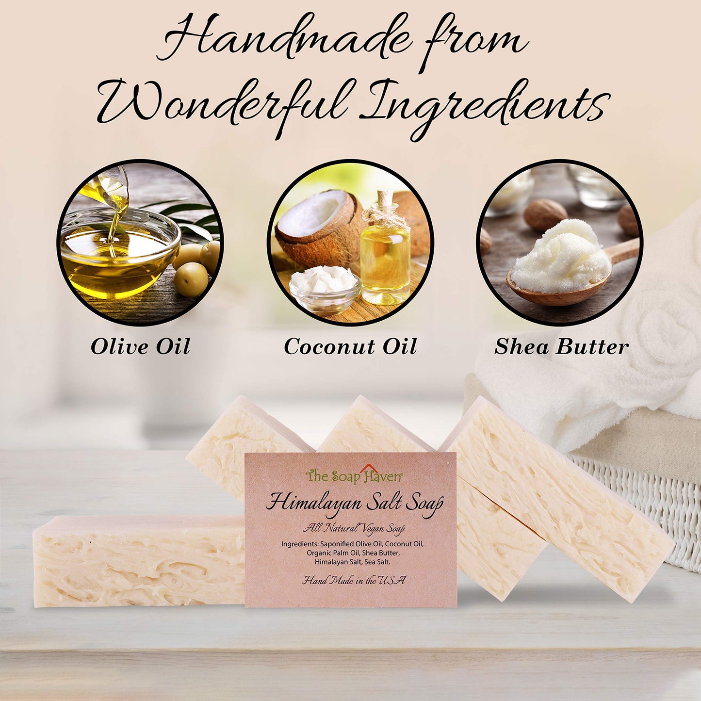 The Soap Haven Bundle of 4 Himalayan Salt Soap Bars and 4 Soap Saver Mesh Bags