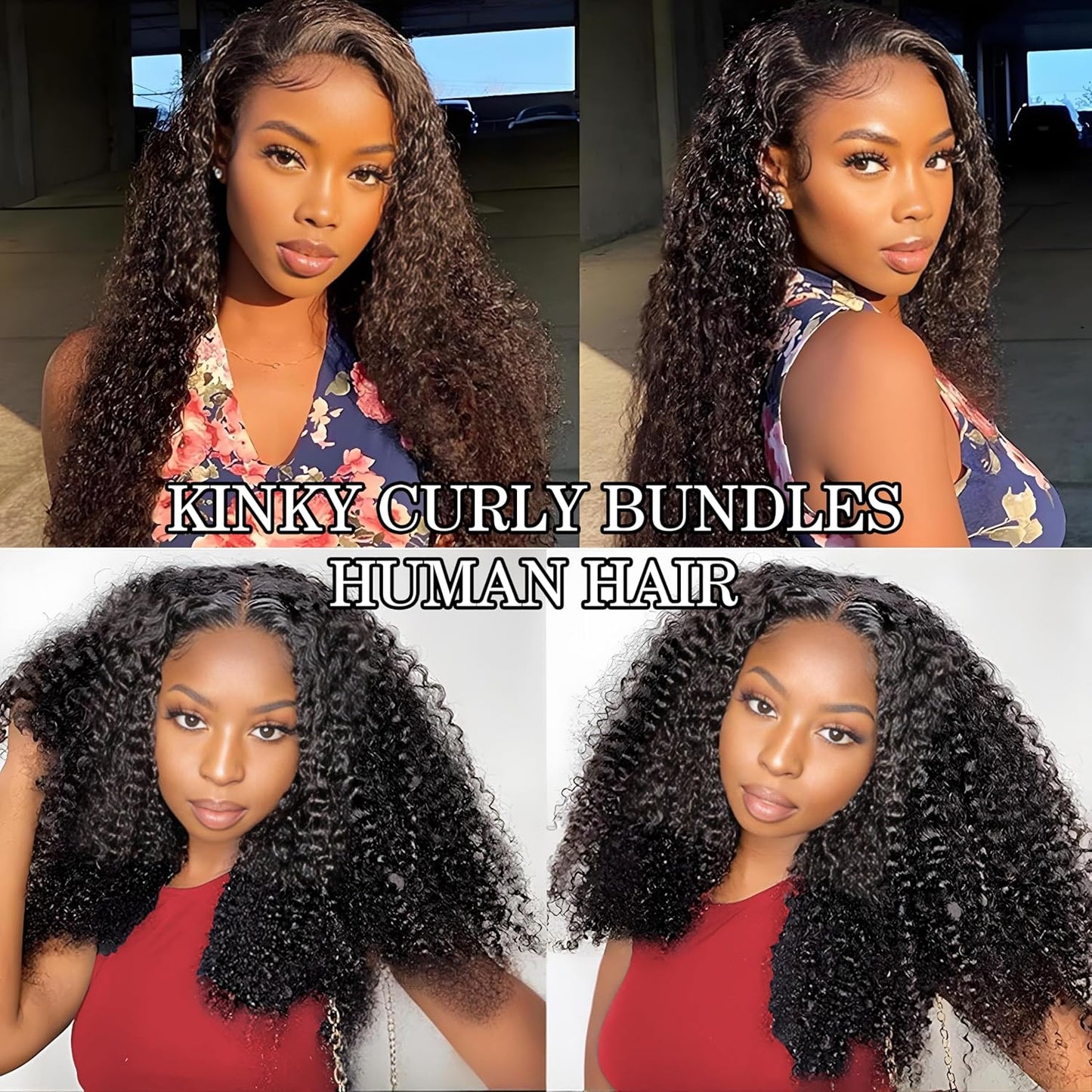 Kinky Curly Human Hair Bundles - 100% Unprocessed Brazilian Virgin Hair | 10, 12, 14 Inch, Natural Black, 3 Bundles for Weave Extensions