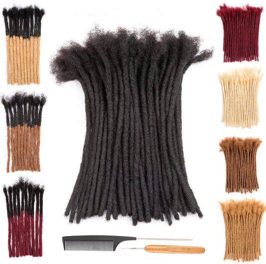 DAIXI 0.2cm & 0.4cm & 0.6cm & 0.8cm Thickness 8 Inch 20 Strands 100% Real Human Hair Dreadlock Extensions for Man/Women Permanent Loc Extensions Bundles Can Be Dyed Bleached Curled and Twisted