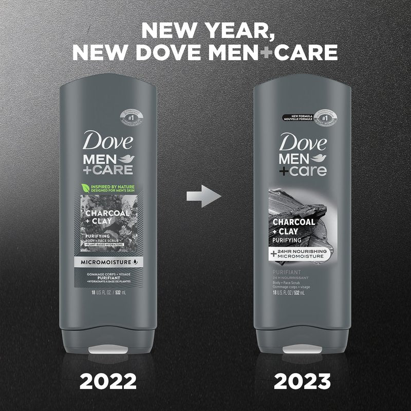 DOVE MEN + CARE Elements Body Wash Charcoal + Clay 4 Count For Men's Skin Care Effectively Washes Away Bacteria While Nourishing Your Skin, 18 oz