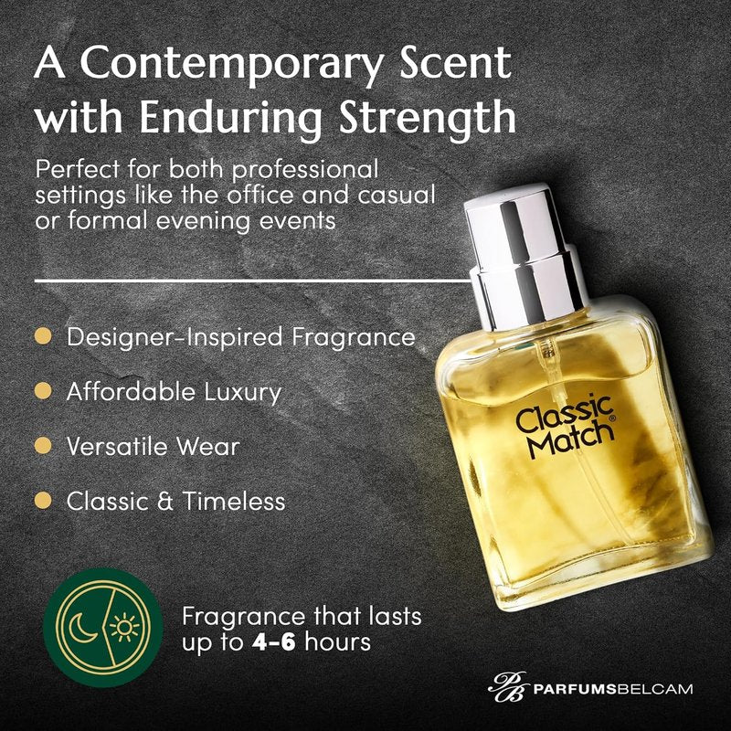 Classic Match Green Eau De Toilette Spray for Men - Fresh Chypre Cologne with Bergamot & Musk | 2.5 Fl Oz