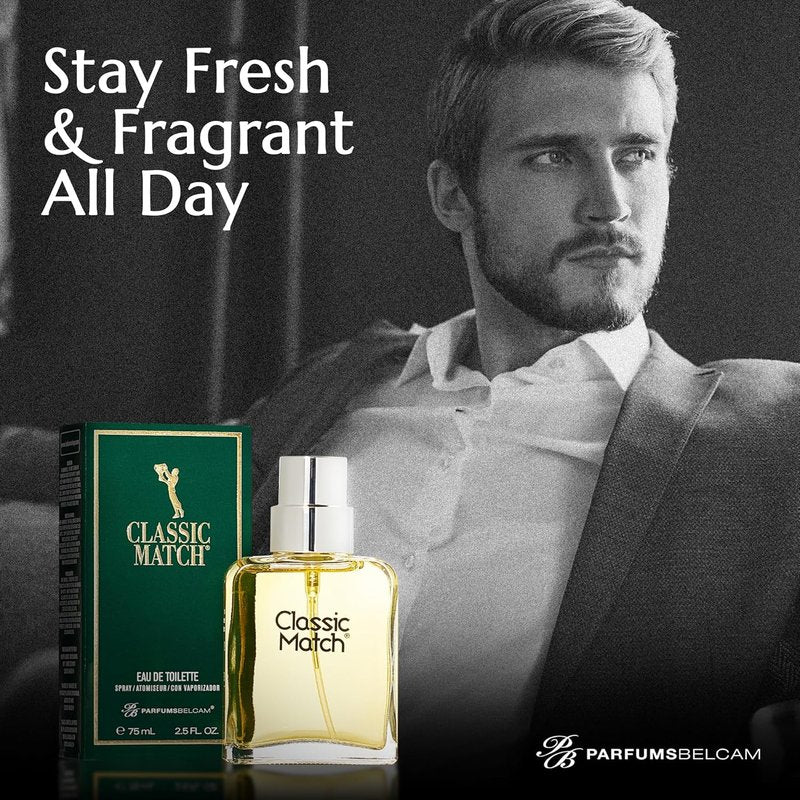 Classic Match Green Eau De Toilette Spray for Men - Fresh Chypre Cologne with Bergamot & Musk | 2.5 Fl Oz