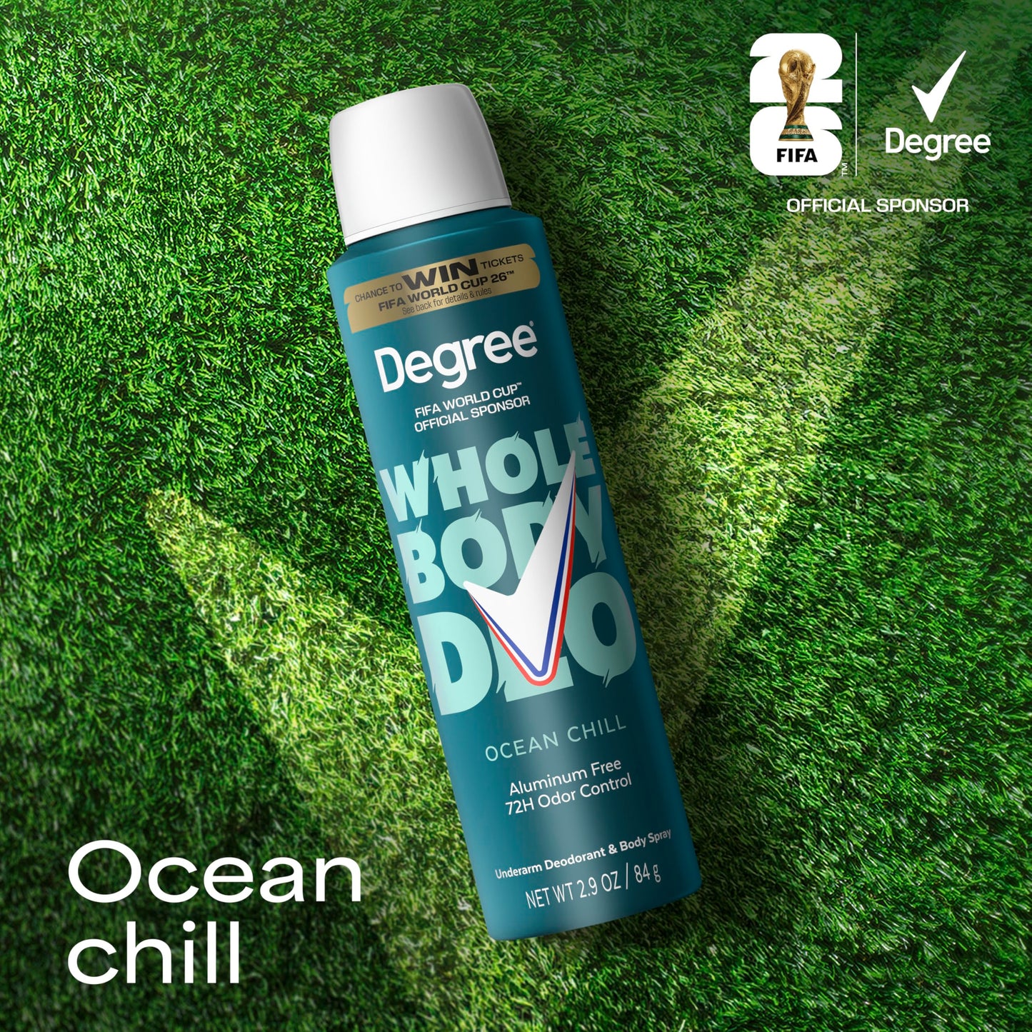 Degree Men Whole Body Deodorant Spray Ocean Chill Scent, Aluminum Free 72H Odor Protection 2.9 FO