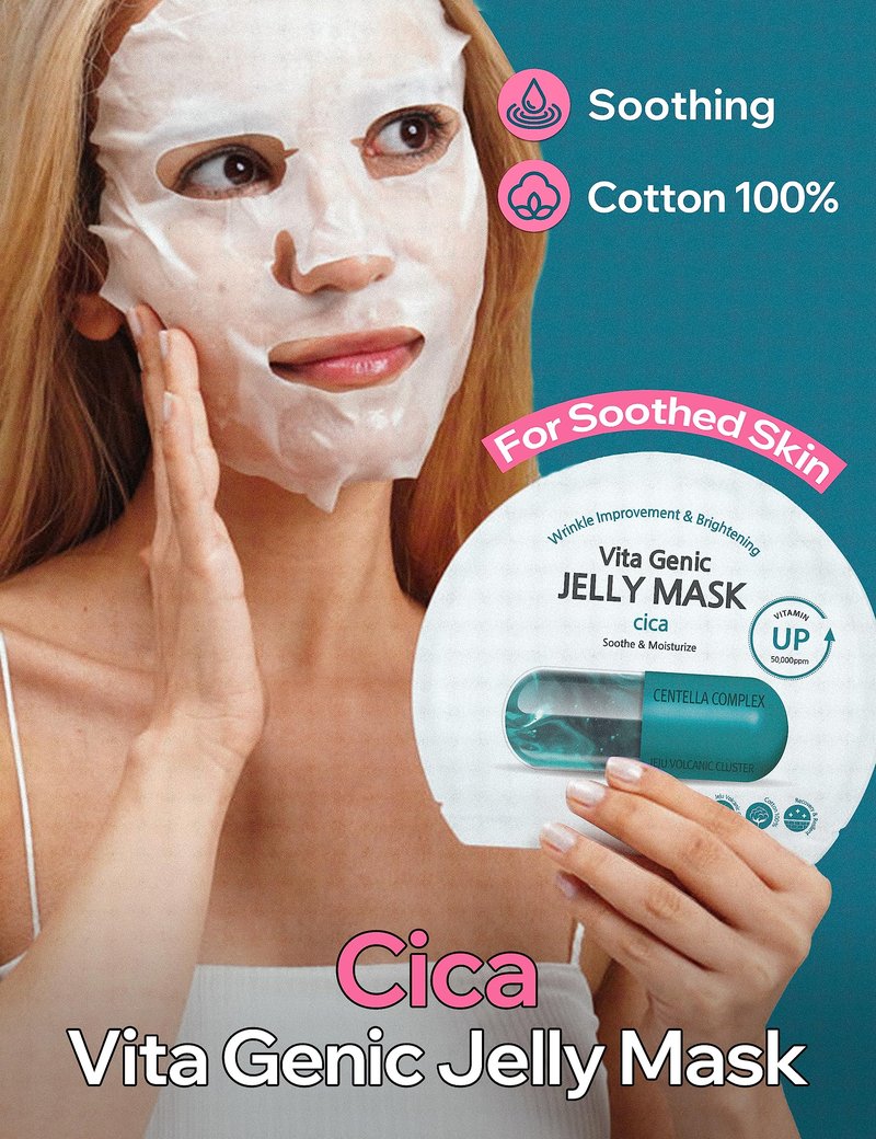 BANOBAGI Vita Genic Jelly Cica Face Masks Beauty w/Essence & 11 Vitamin Complex | Korean Face Mask Skin Care Sheet | Moisturizing Face Mask Facial Care for All Skin Types (1.8 fl oz, 10 Sheets)
