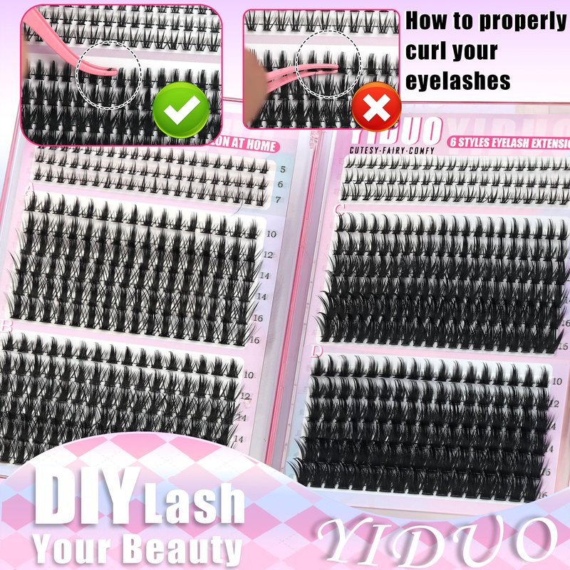YIDUO Manga Lash Clusters Kit 40D+60D+80D+100 Fairy Spikes+Bottom Clusters Lashes Extensions Kit with 2X Bond and Seal 1094 Pcs 8-18mm Wispy Individual Eyelash Cluster Kit DIY at Home Easily