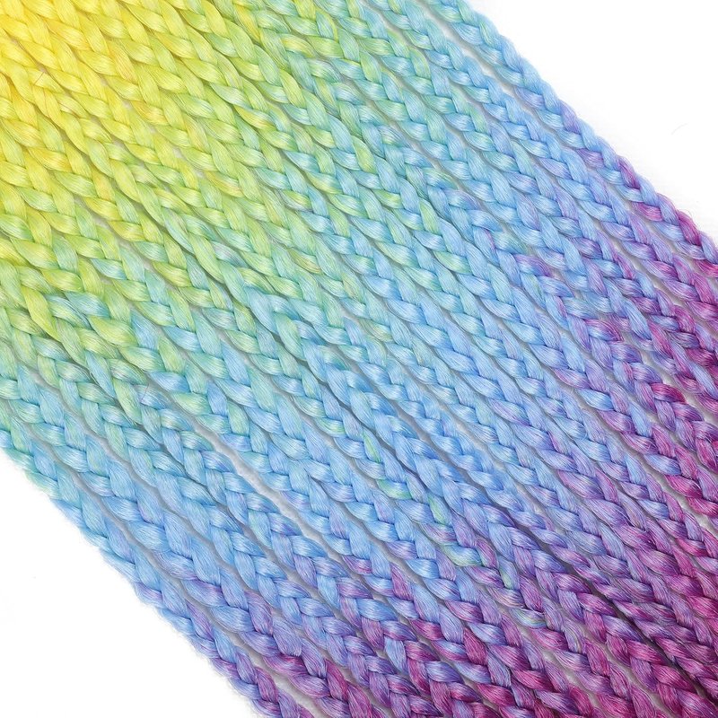 Crochet Box Braids - 24 Inch Prelooped Rainbow Ombre Goddess Hair | 8 Packs Synthetic Braiding Extensions for Black Women