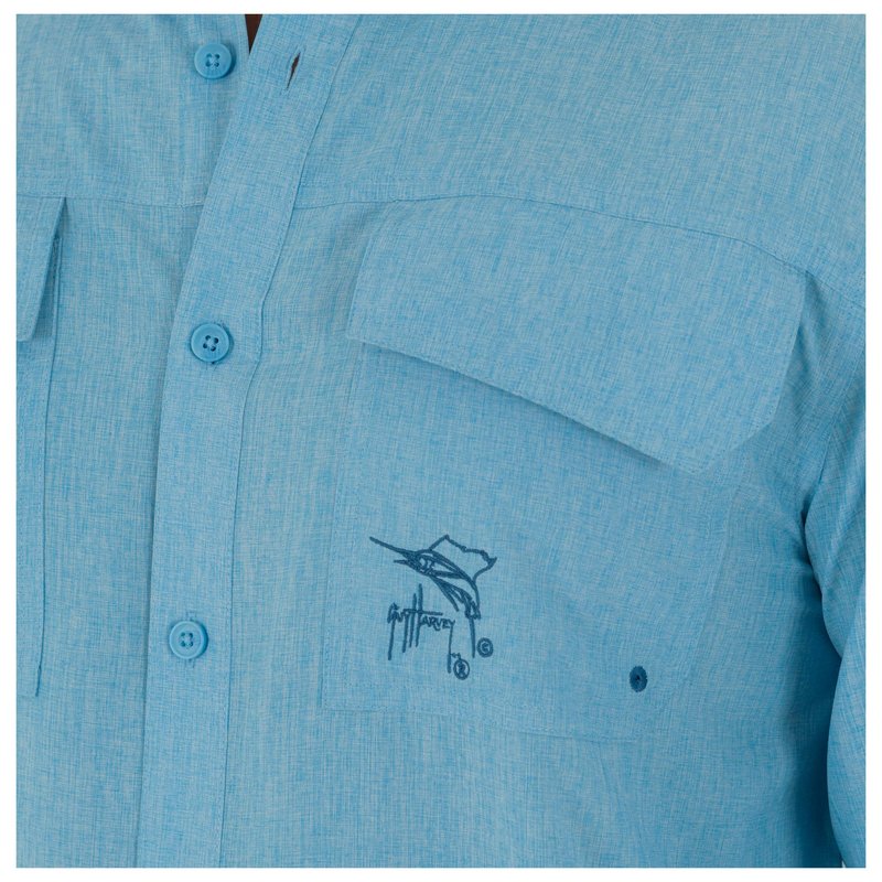 Guy Harvey Men's Long Sleeve Performance Fishing Shirt, Powder Blue, Large