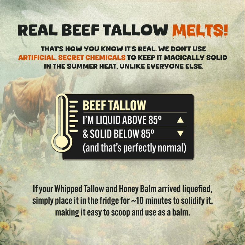 Whipped Beef Tallow and Honey Moisturizer for Skin, Face, Lips, Body - Lavender Scent
