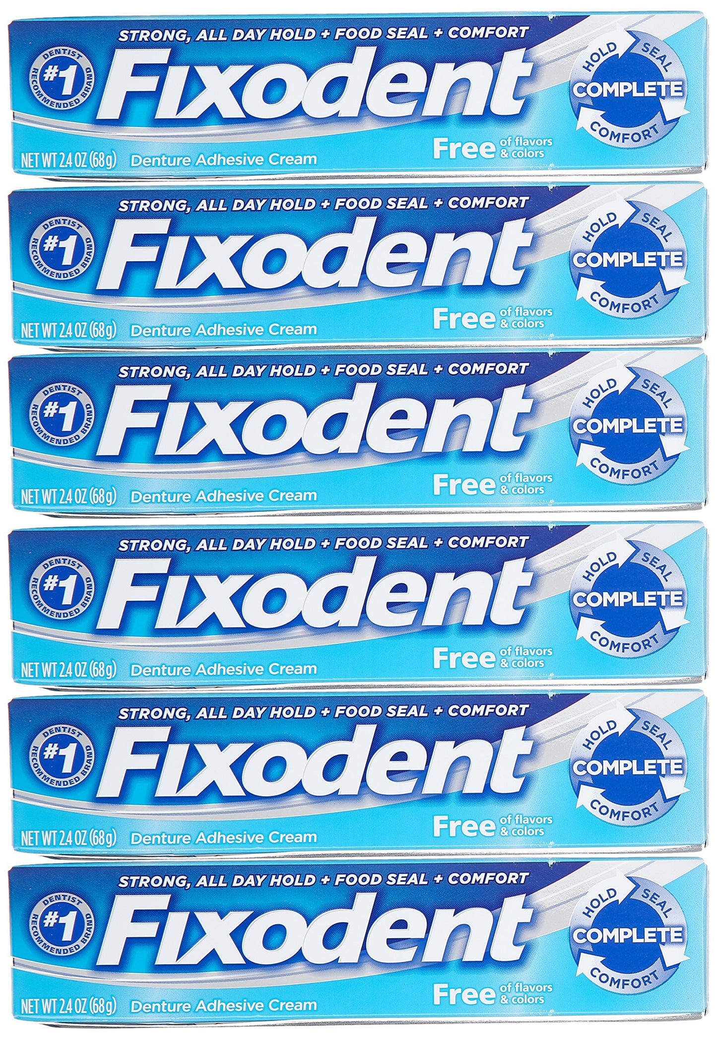 Fixodent Complete Free Denture Adhesive Cream 2.4 Oz (Pack of 6)
